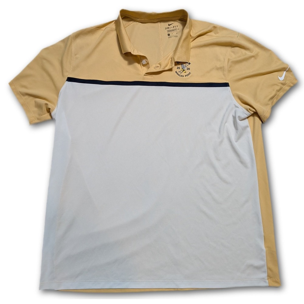 Nike Dri-Fit Mens XL Polo Yellow U.S. Open 2020 Winged Foot Standard Fit Pique